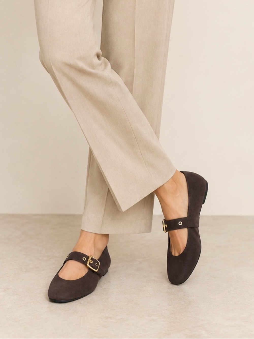 Dolce Vita Meybal Brown Suede Mary Jane Flats with Gold Buckles **New in Box**